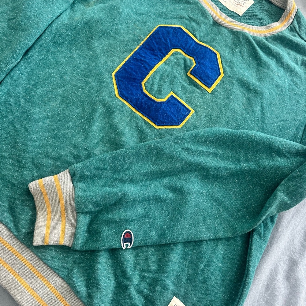 Champion Teal Crewneck Sweater with Yellow and Blue Logo